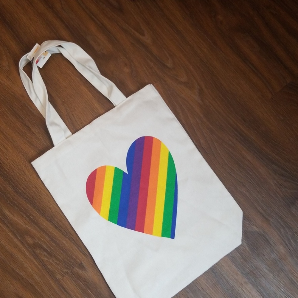 Rainbow heart pride tote